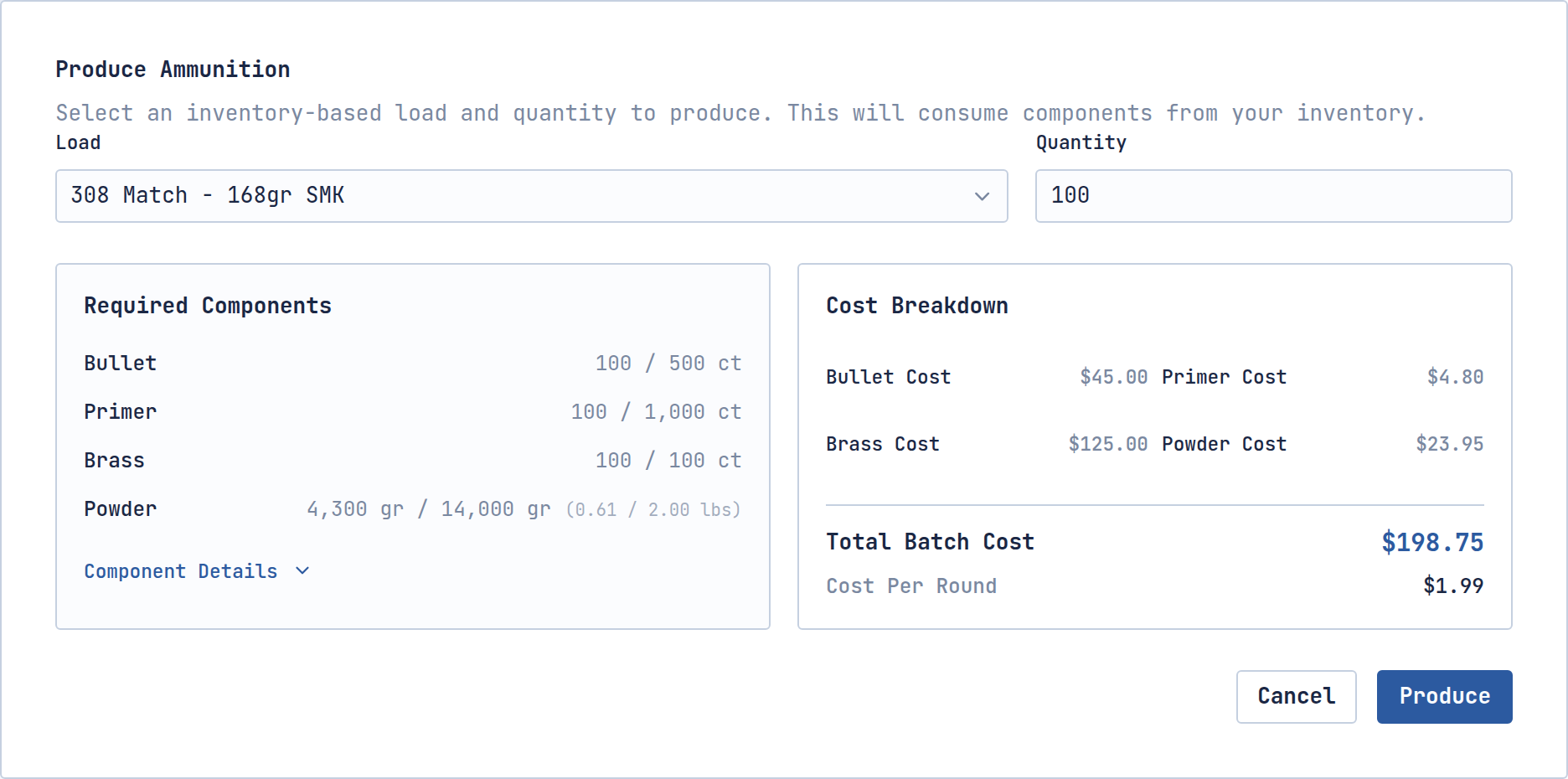 Produce Batches, Track Costs